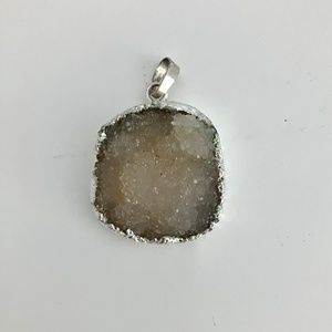 Raw smoky quartz druzy pendant in electroplated silver setting